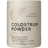 Sports Research bovine colostrum powder in a jar for potential gut support.