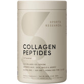 Sports Research Collagen Peptides bottle label close-up indicating quality and trust