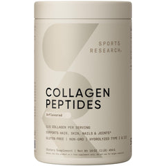 Sports Research Collagen Peptides bottle label close-up indicating quality and trust