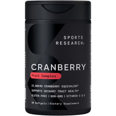 Sports Research Cranberry Fruit Complex bottle on shelf, supporting urinary health.
