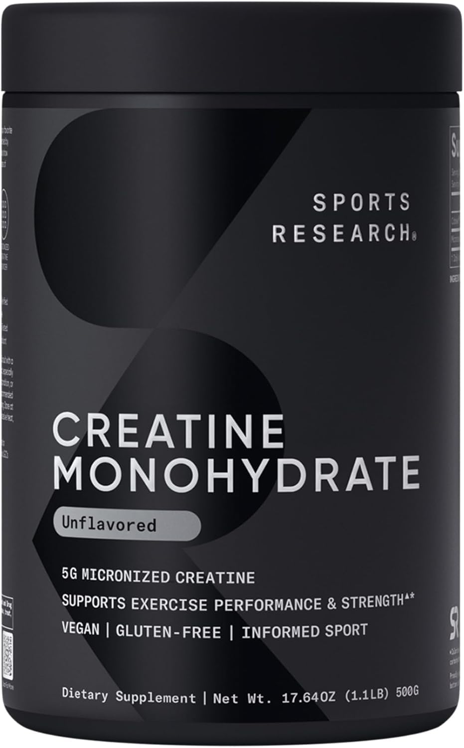 Sports Research Creatine Monohydrate powder bottle ready for training