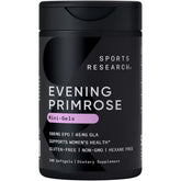 Sports Research Evening Primrose Oil bottle label highlights 500mg strength for daily balance.