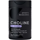 Sports Research Extra Strength Choline 800 mg bottle shown for focus support in daily use