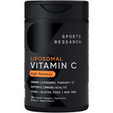Sports Research liposomal Vitamin C bottle highlighting potency and vegan formula for daily antioxidant support