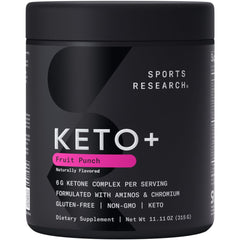 Sports Research Keto Plus goBHB powder tub in Fruit Punch for ketosis support.