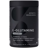 Sports Research L-Glutamine powder jar for post-workout routine and recovery ideas.
