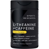 Sports Research L-Theanine and Caffeine softgel bottle supports focused energy.