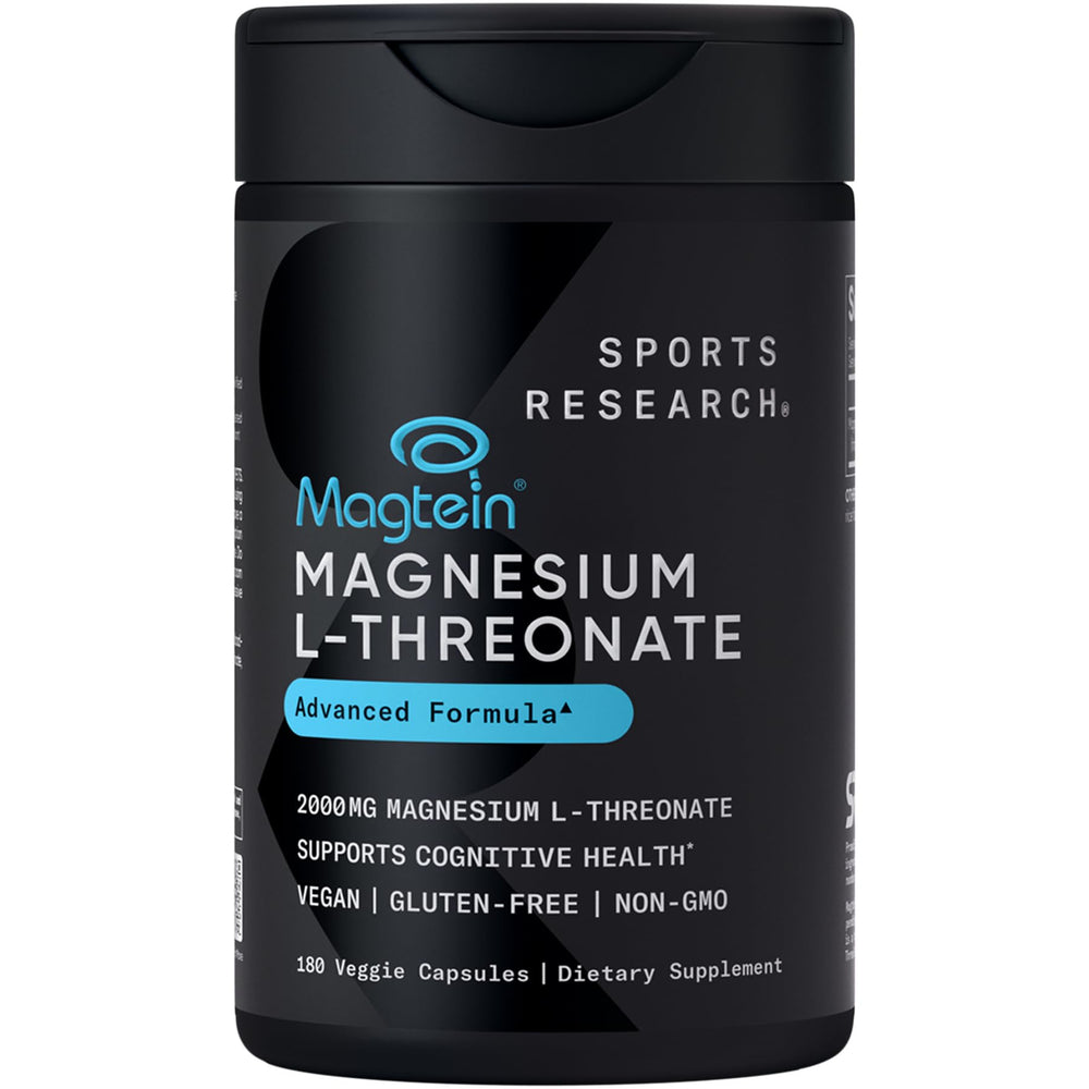 Sports Research Magtein capsules bottle for potential daily cognitive support.