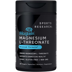 Sports Research Magtein capsules bottle for potential daily cognitive support.