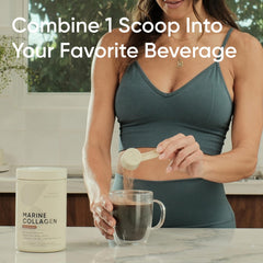 Collagen powder stirred into coffee for a smooth chocolate-clad morning boost.