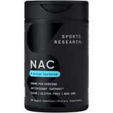 Sports Research NAC 600mg bottle showing daily supplement for antioxidant support.