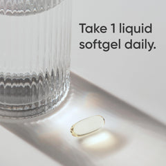 Pouring Sports Research omega-3 softgels to illustrate easy daily intake.