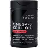 Sports Research Omega-3 Krill Oil bottle with softgels for daily omega-3 support