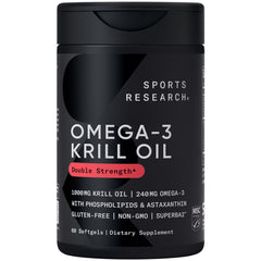 Sports Research Omega-3 Krill Oil bottle with softgels for daily omega-3 support