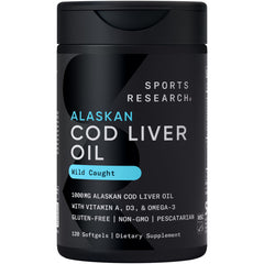 Sports Research Omega-3 cod liver oil bottle front showing clean labeling and quality
