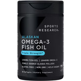 Sports Research Omega-3 triple-strength bottle view highlighting potency and freshness