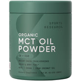 Sports Research Organic MCT Oil Powder bottle closeup, keto-friendly energy support.