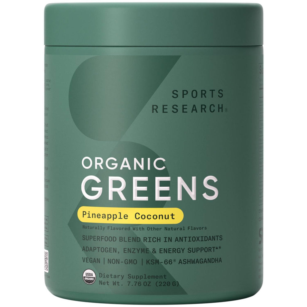 Sports Research Organic Pineapple Coconut Greens tub front with tropical flavor appeal for daily energy