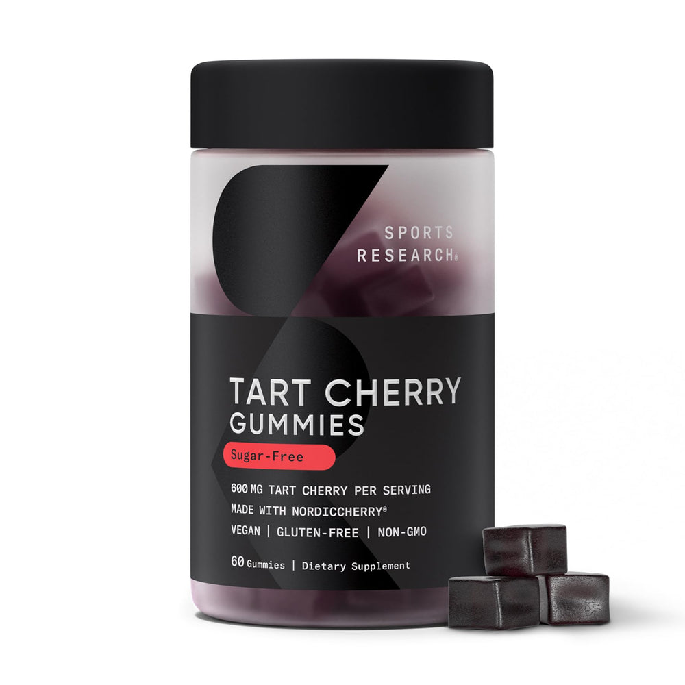 Sports Research Tart Cherry Gummies pack with 60-count bottle for daily use.