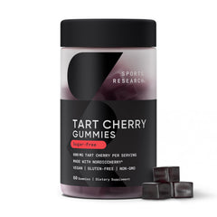 Sports Research Tart Cherry Gummies pack with 60-count bottle for daily use.