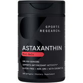 Sports Research triple-strength astaxanthin bottle with antioxidant support.