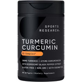 Sports Research Turmeric Curcumin bottle front highlights 95% curcuminoids for daily wellness.
