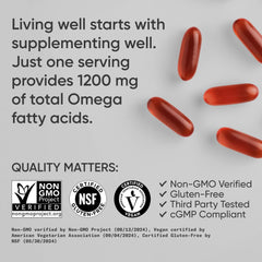 Sports Research Vegan Omega flaxseed oil element highlights four-omega blend.