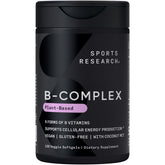 Sports Research Vitamin B-Complex bottle front; supports metabolism.