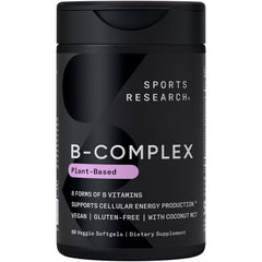 Sports Research Vitamin B-Complex veggie softgels, daily wellness support in view