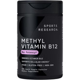 Sports Research Vitamin B12 methylcobalamin bottle cap close-up for metabolism support
