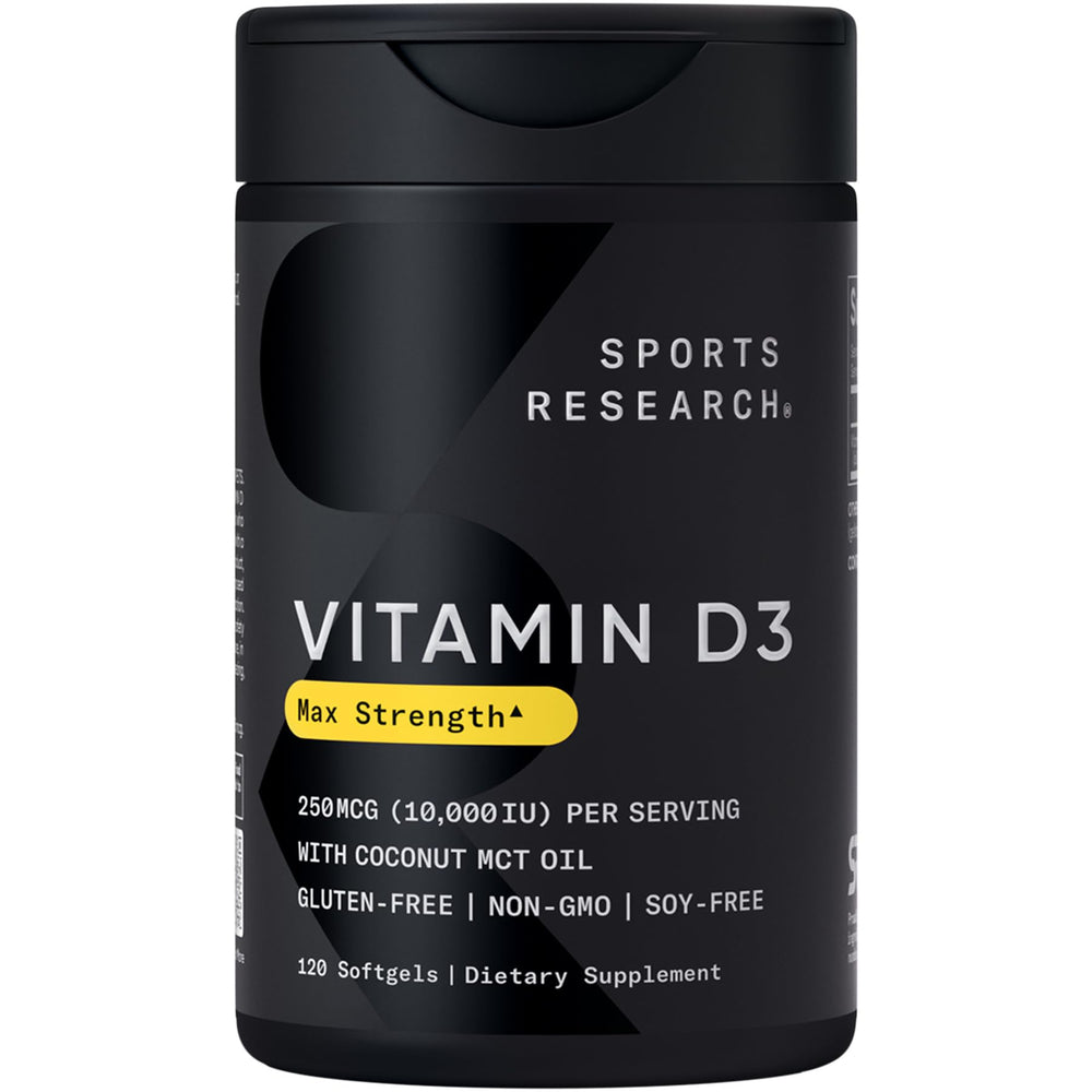 Sports Research Vitamin D3 10,000 IU bottle boosts bone and immune routines