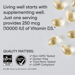 Sports Research Vitamin D3 label highlights gluten-free and non-GMO features