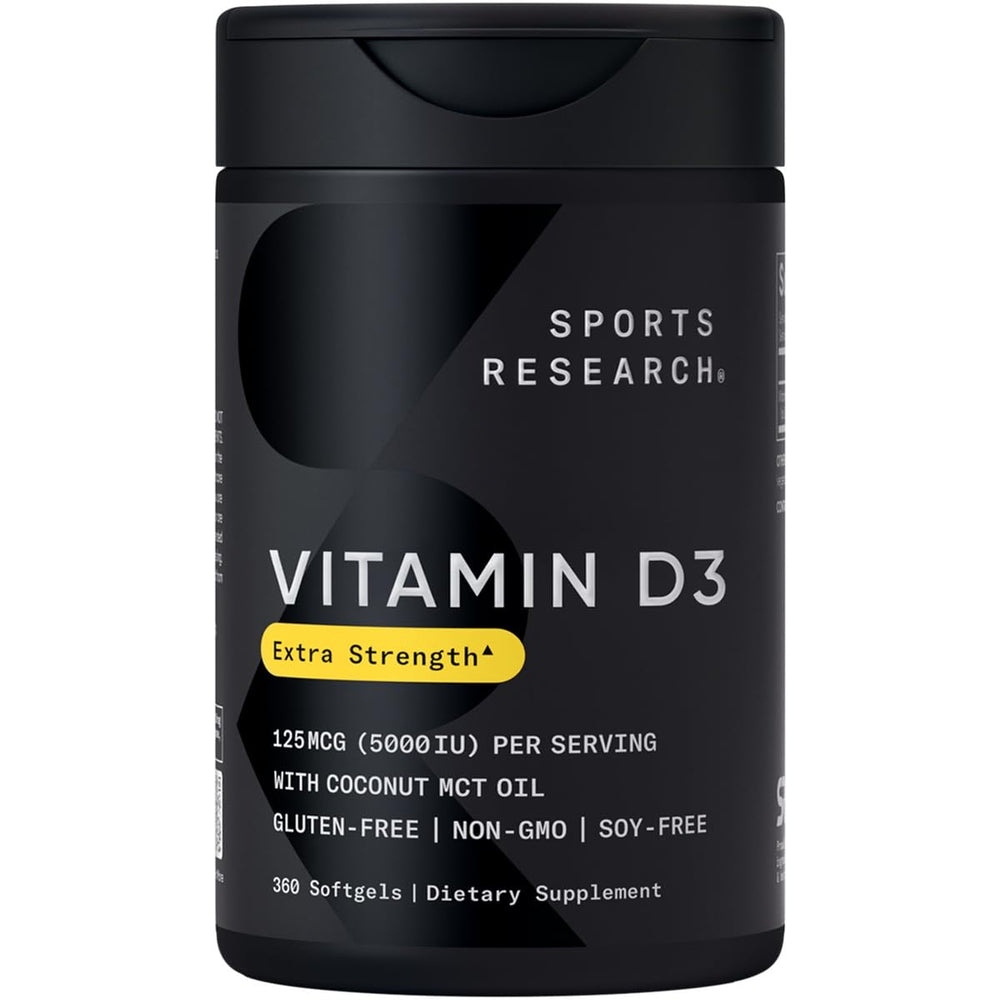 Sports Research Vitamin D3 bottle with MCT oil supports immune health.