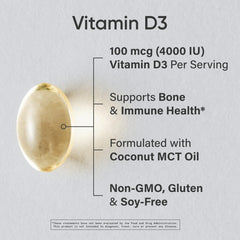 Sports Research Vitamin D3 softgels closeup emphasizes convenient one-a-day format.