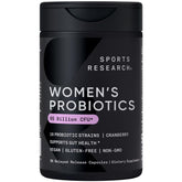 Sports Research women's probiotics bottle featuring 65 billion CFU for daily gut support