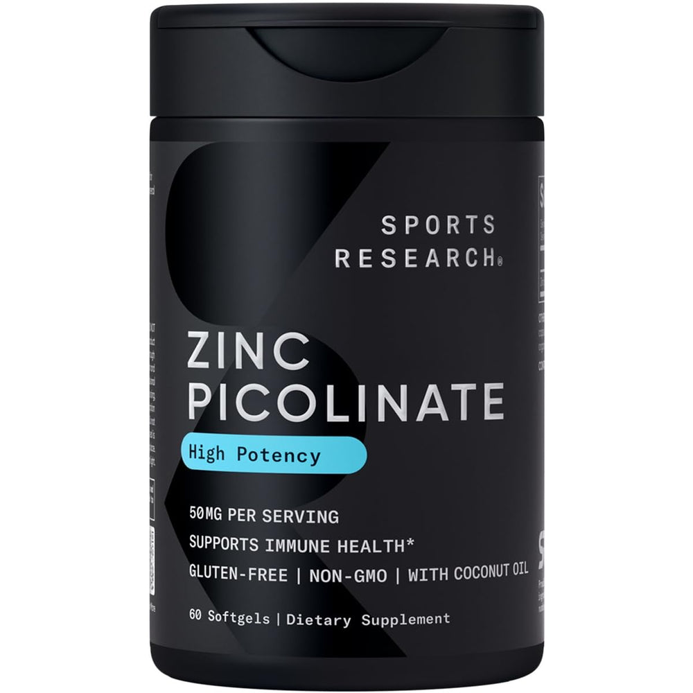 Sports Research Zinc Picolinate 50 mg bottle for daily immune support.