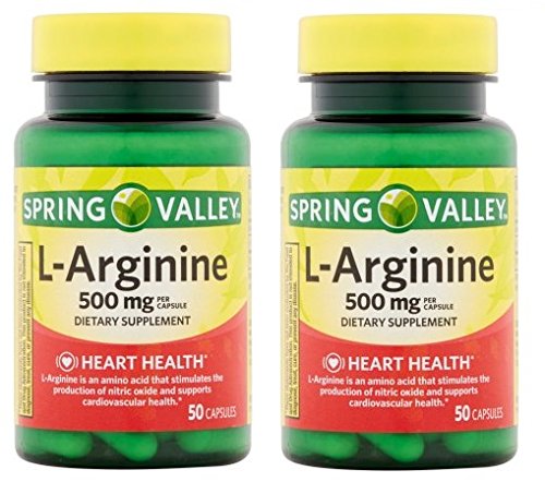 Spring Valley L-Arginine bottle with capsules visual supports daily blood flow
