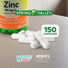 Spring Valley zinc and vitamin D3 capsules bottle shown for ongoing immune balance.