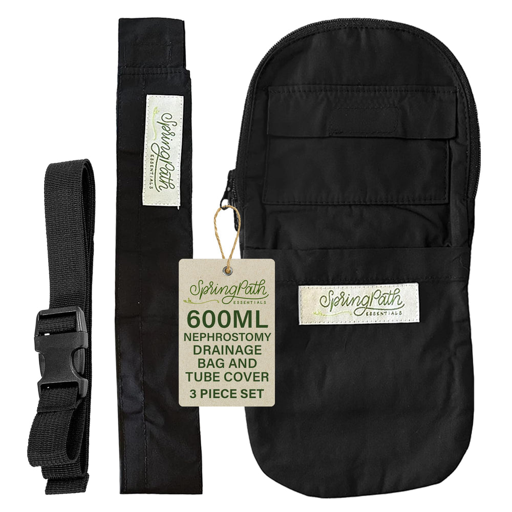 SpringPath Nephrostomy cover in black shields the bag for discreet daily wear.