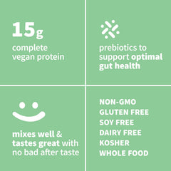Sprout Living Epic Protein Mindful Matcha bag back shows vegan and non GMO credentials