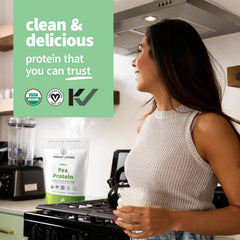 Sprout Living pea protein powder 20g serving scoop ready for quick plant-based nutrition