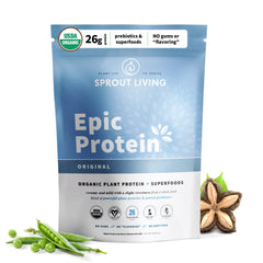 Sprout Living Plant Based Protein Original bottle showing clean label and convenient daily protein source.