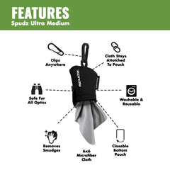 SPUDZ Ultra pouch with clip dispensing the cloth effortlessly