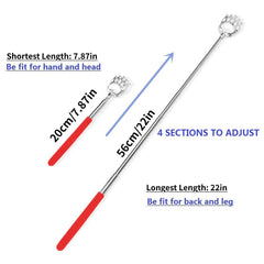 SQULIGT back scratcher with telescoping handle reaching across the back
