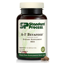 Standard Process A-F Betafood bottle label indicating gallbladder support.