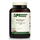 Standard Process Bio-Dent bottle showing skeletal health support for teeth and bones.