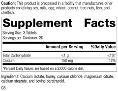Standard Process Cal-Ma Plus label close-up showing calcium lactate and parathyroid ingredients.