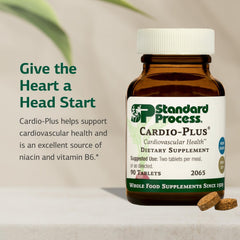 Bottle label features bovine heart PMG extract and riboflavin for energy metabolism.