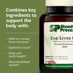 Standard Process Cod Liver Oil bottle being poured, illustrating convenience