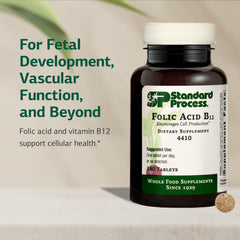 Standard Process Folic Acid B12-180 label with ingredient highlights for daily nutrition.